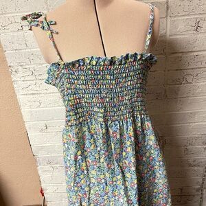 Vintage Private Line Prairie Floral Midi Shirred Dress Large